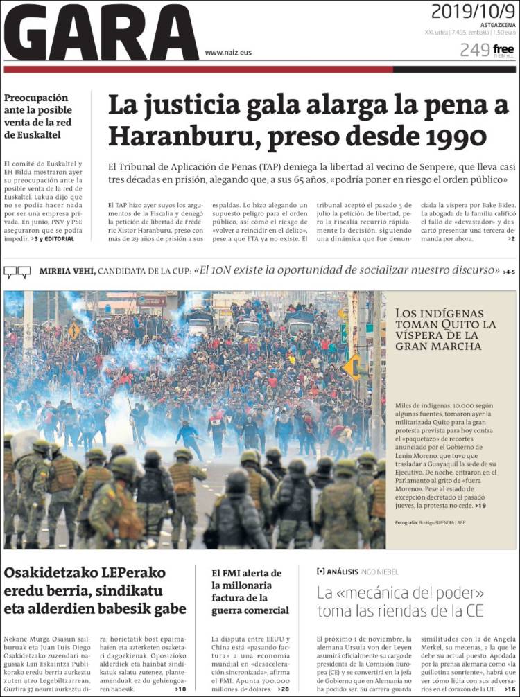 Portada de Gara (España)