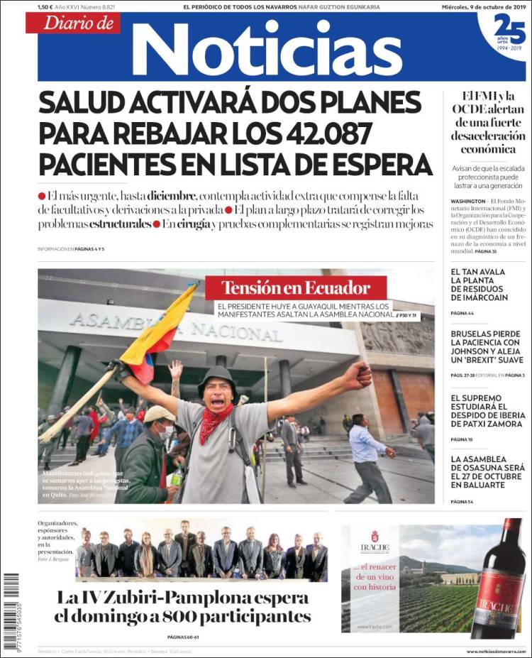 Portada de Noticias de Navarra (Spain)