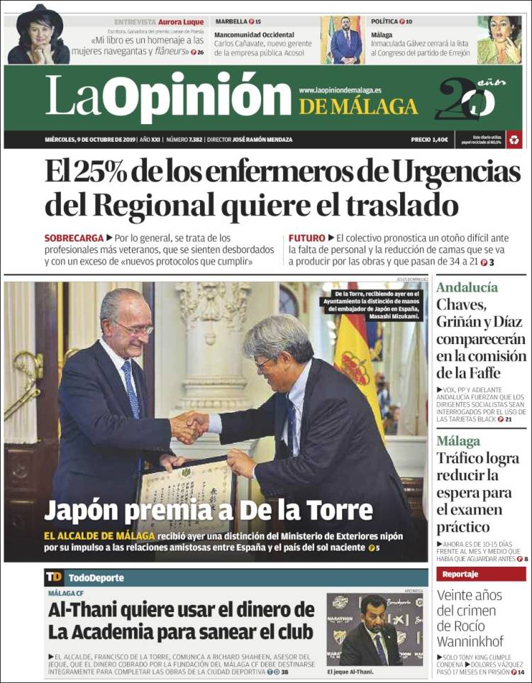 Portada de La Opinión de Málaga (España)