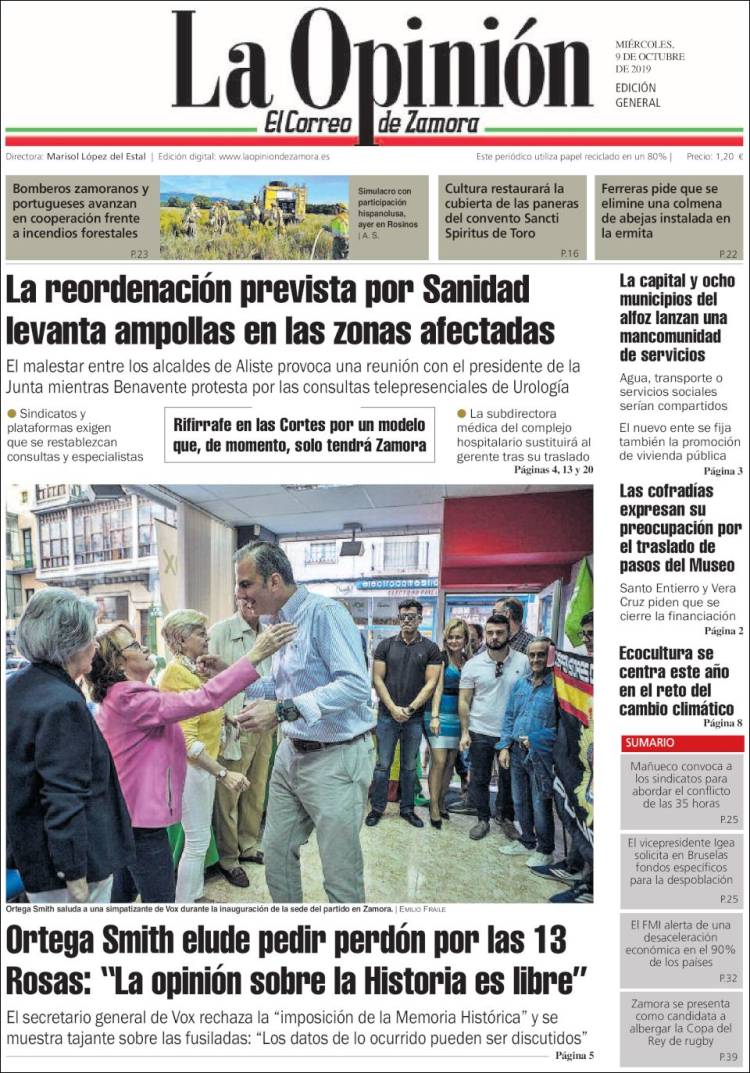 Portada de La Opinión - El Correo de Zamora (Spain)