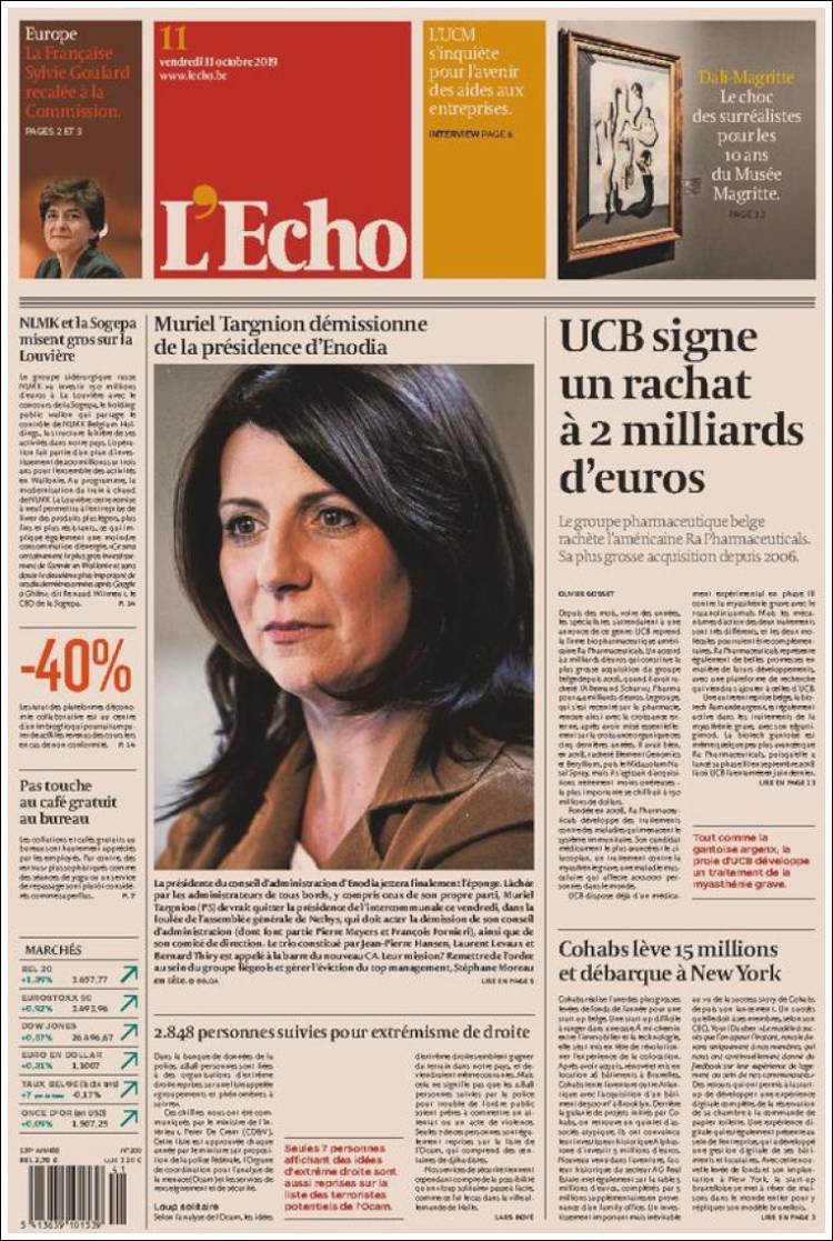 Portada de L'Echo (B&eacute;lgica)