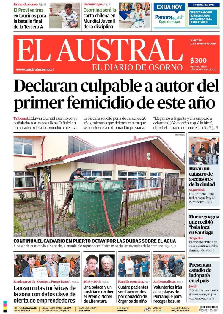 Portada de El Austral de Osorno (Chile)