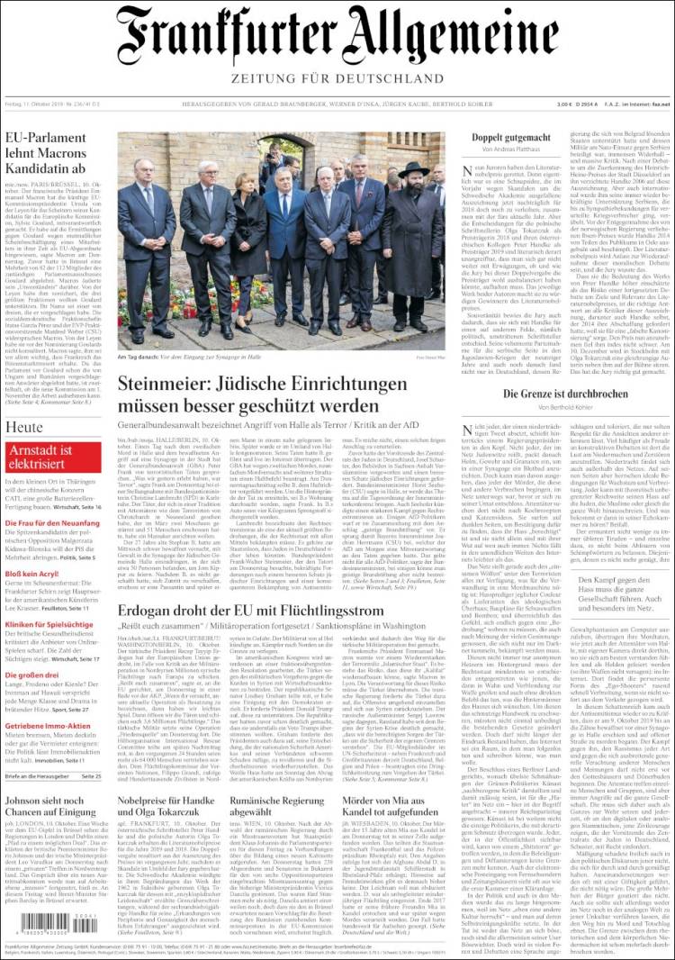 Portada de Frankfurter Allgemeine (Alemania)