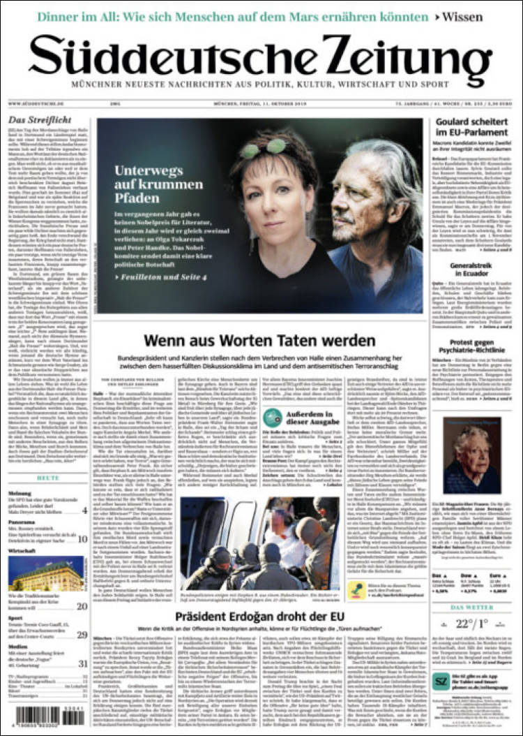 Portada de Sueddeutsche (Alemania)