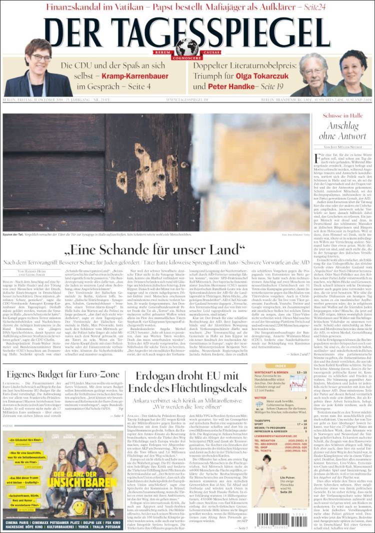 Portada de Der Tagesspiegel (Alemania)
