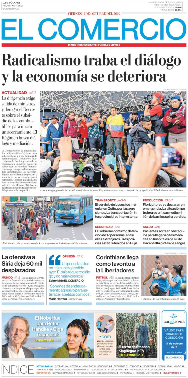 Portada de El Comercio (Ecuador)