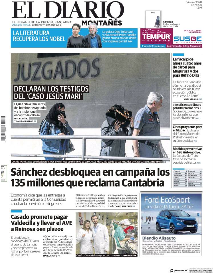 Portada de El Diario Montañés (España)