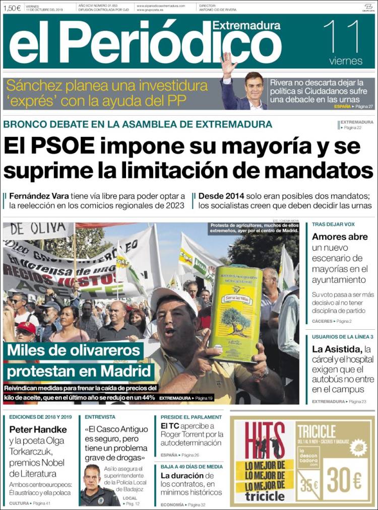 Portada de El Periódico de Extremadura (España)