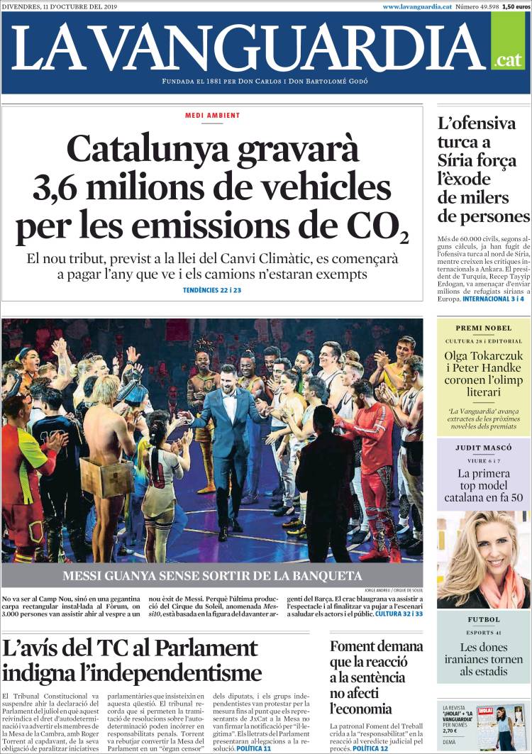 Portada de La Vanguardia (España)