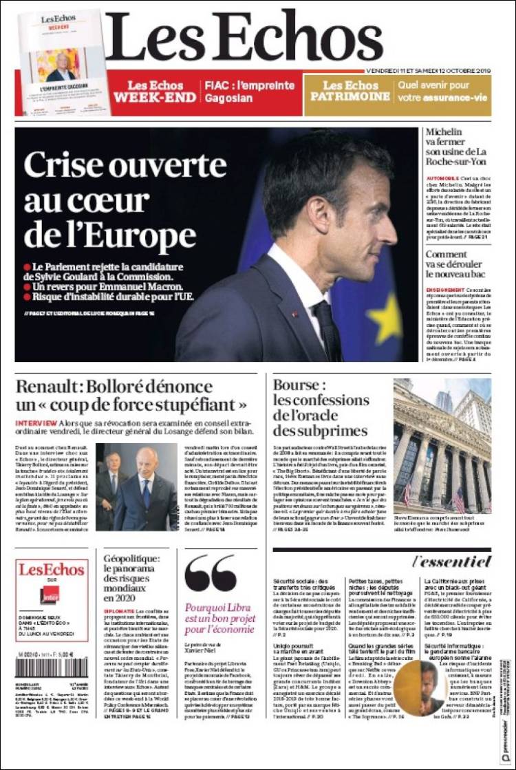 Portada de Les Echos (Francia)