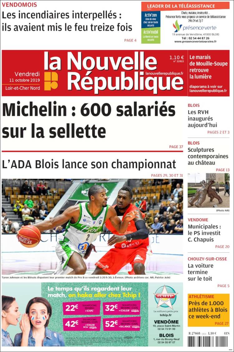 Portada de La Nouvelle Republique (Francia)