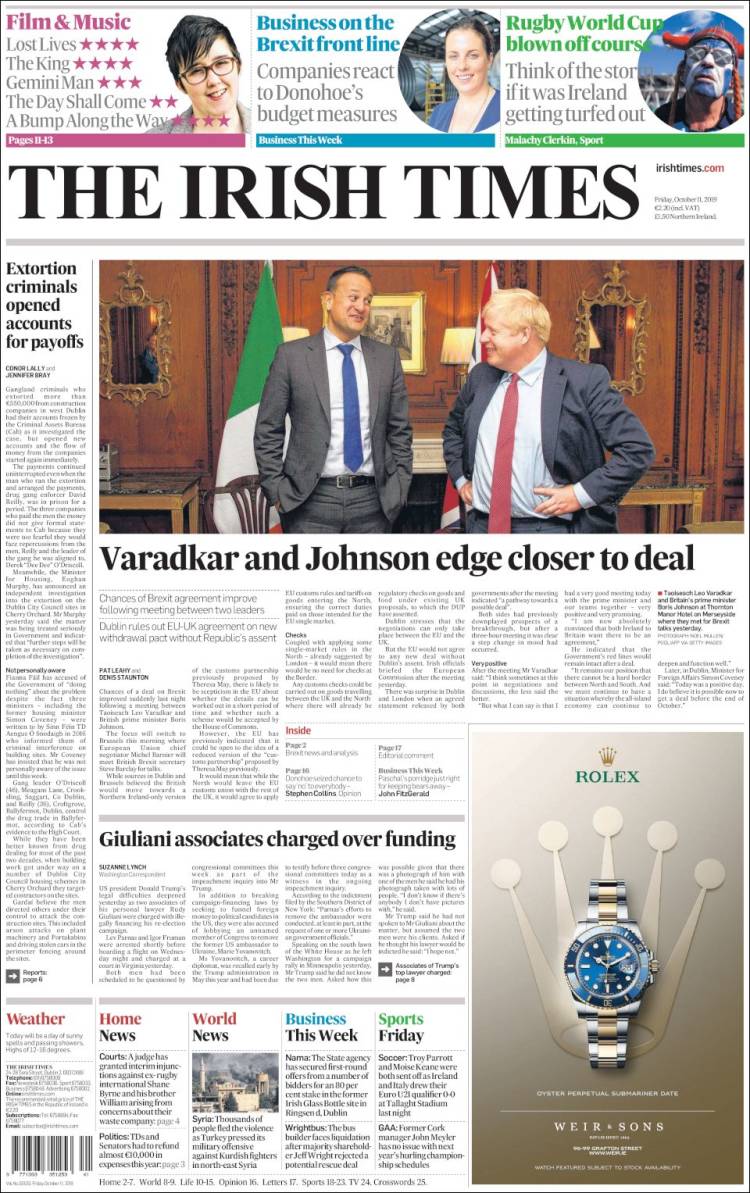 Portada de Irish Times (Irlanda)