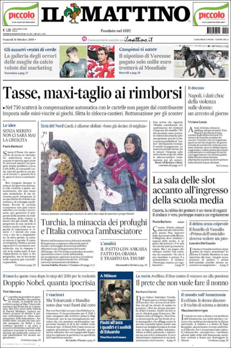 Portada de Il Mattino (Italia)
