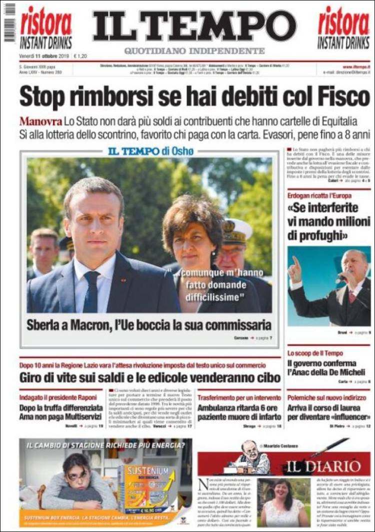 Portada de Il Tempo (Italia)