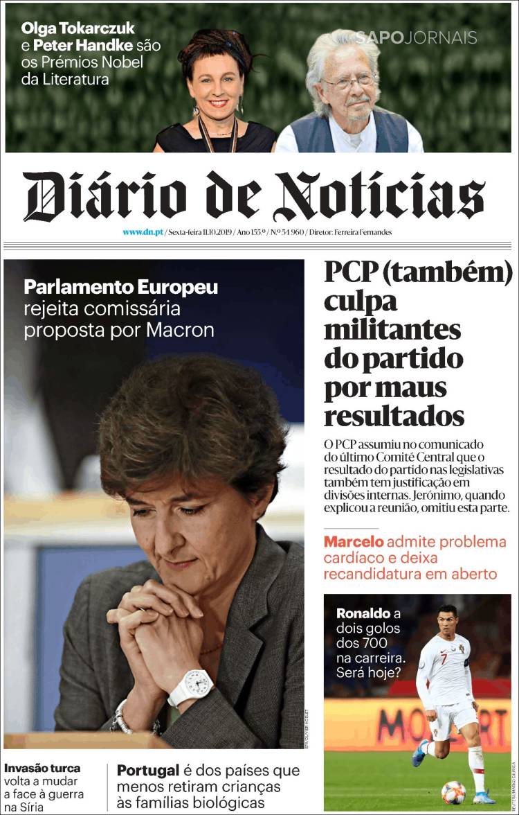 Portada de Diário de Noticias (Portugal)