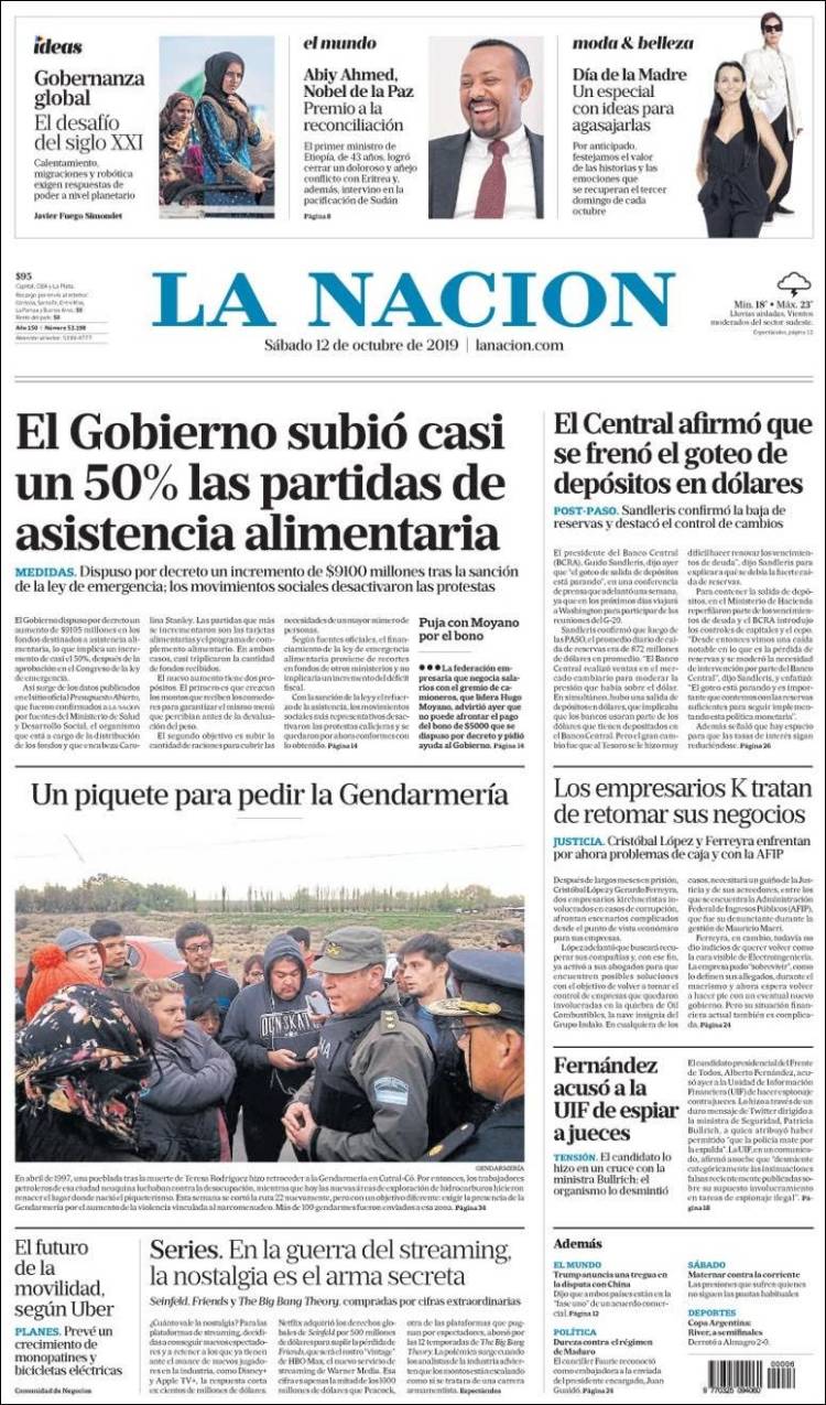 Portada de La Nación (Argentina)