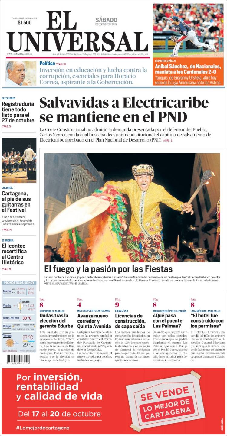 Portada de El Universal (Colombia)