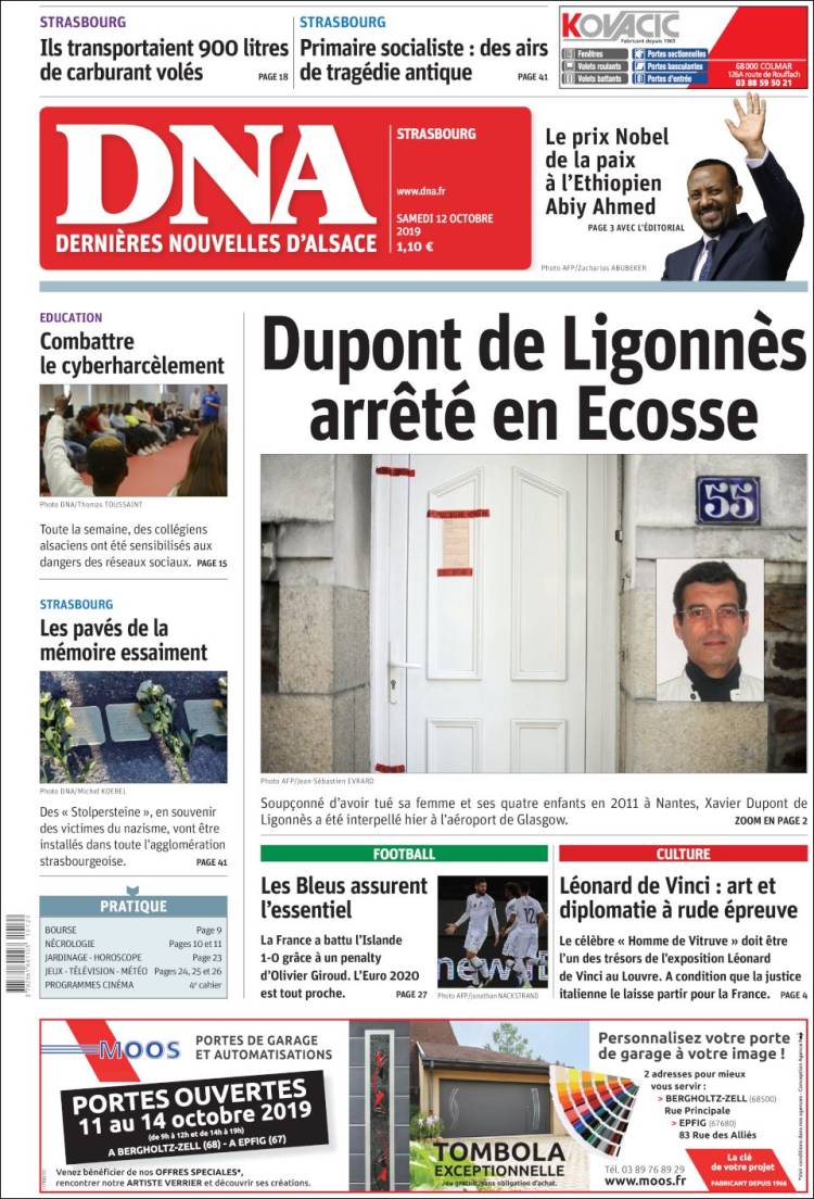 Portada de Les Dernières Nouvelles d'Alsace (Francia)