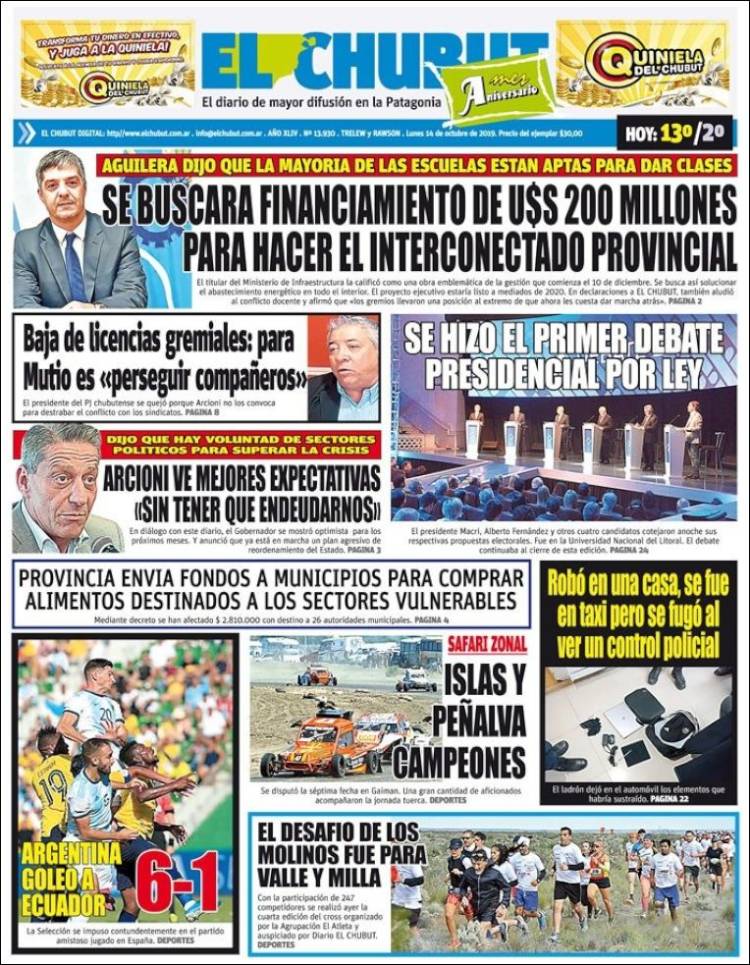 Portada de El Chubut (Argentina)