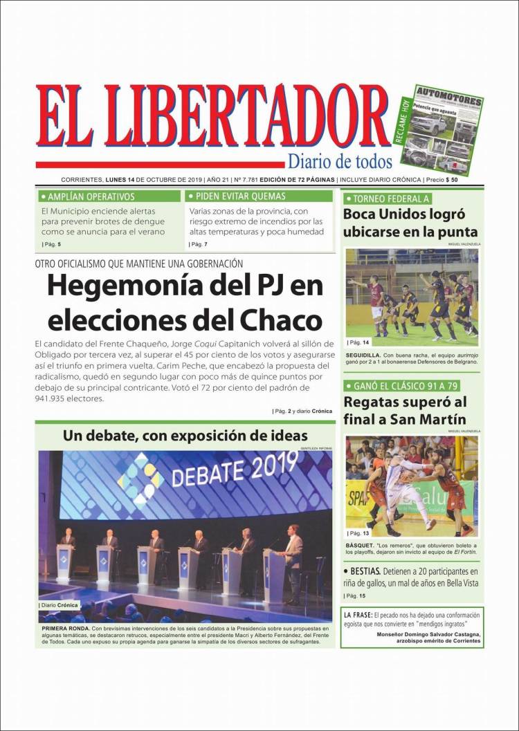 Portada de Diario El Libertador (Argentina)