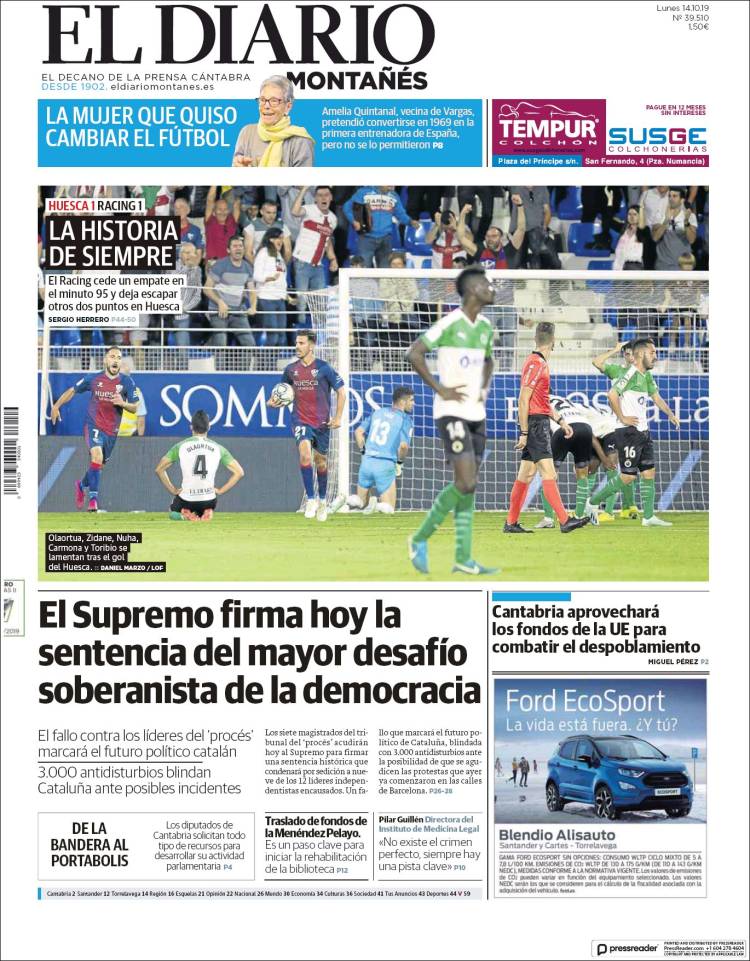 Portada de El Diario Montañés (España)