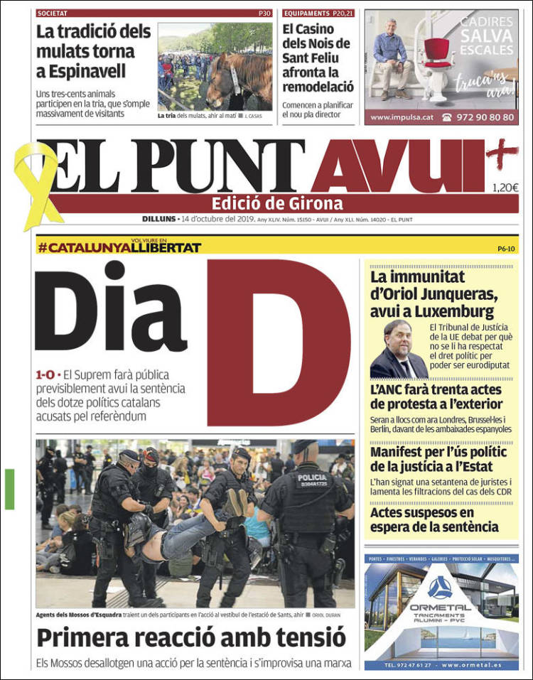 Portada de El Punt Avui - Girona (Spain)