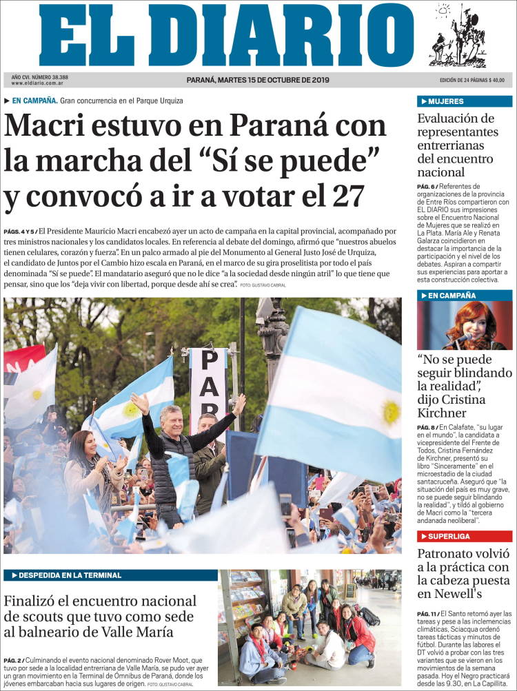 Portada de El Diario de Paraná (Argentina)