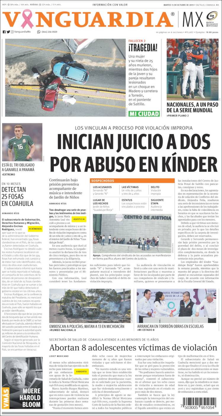 Portada de Vanguardia (M&eacute;xico)
