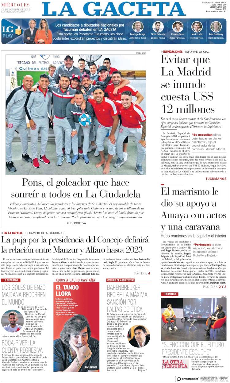 Portada de La Gaceta (Argentina)