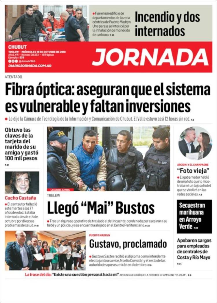 Portada de Diario Jornada en la Patagonia (Argentina)