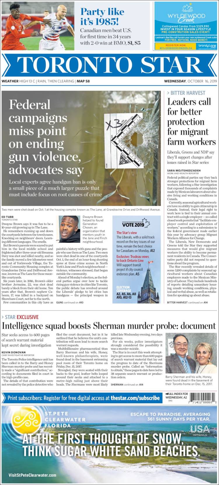 Portada de The Toronto Star (Canada)