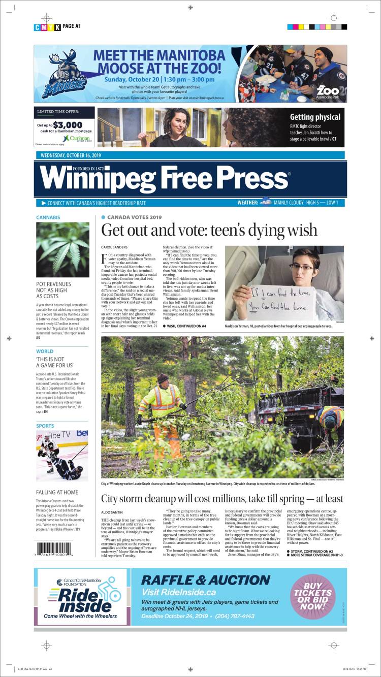 Portada de Winnipeg Free Press (Canadá)