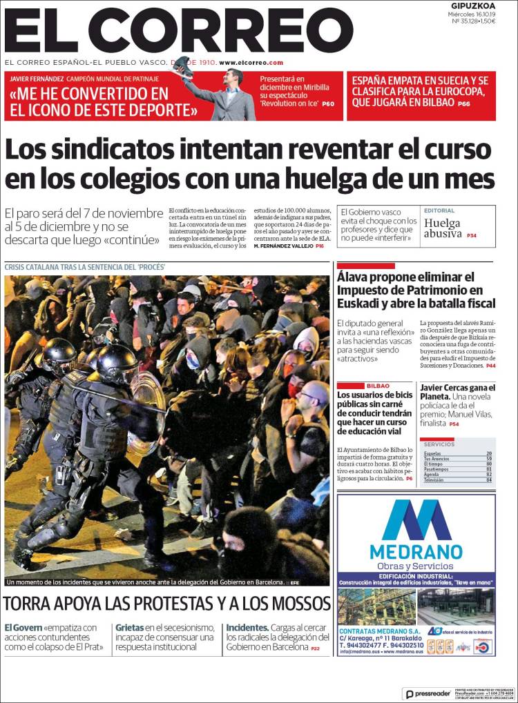 Portada de El Correo - Guipuzcoa (España)