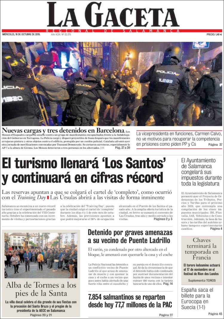 Portada de La Gaceta de Salamanca (España)