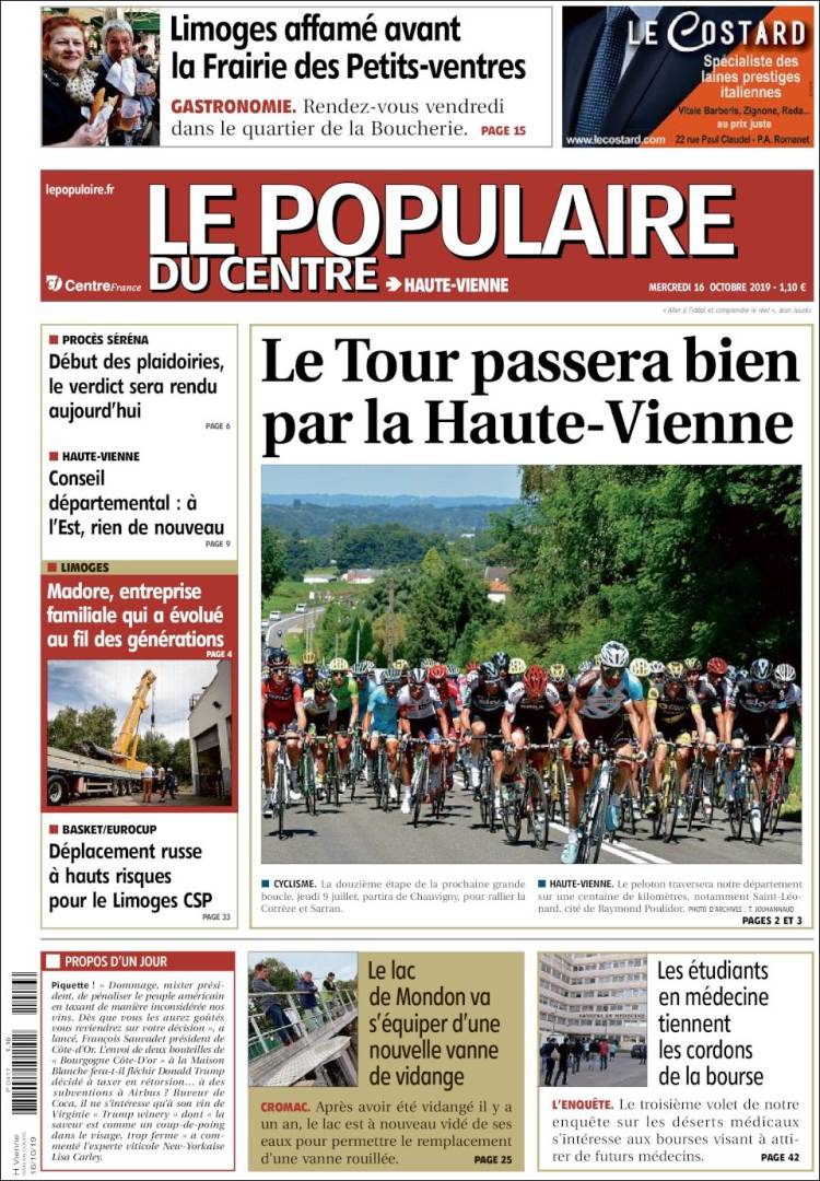 Portada de Le Populaire du Centre (Francia)