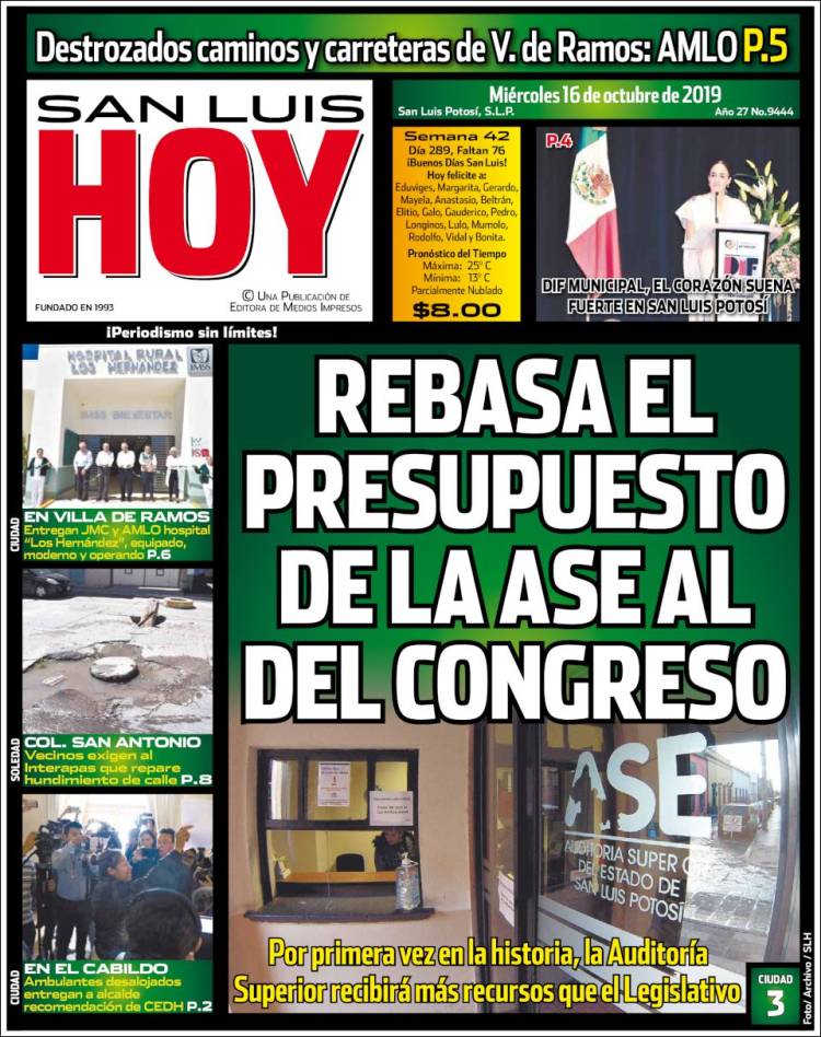 Portada de San Luis Hoy (M&eacute;xico)