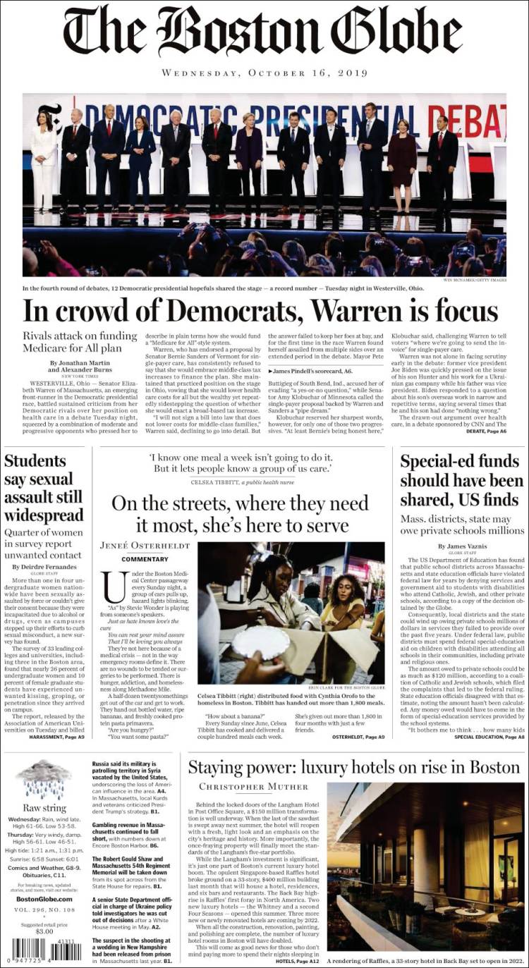 Portada de Boston Globe (USA)