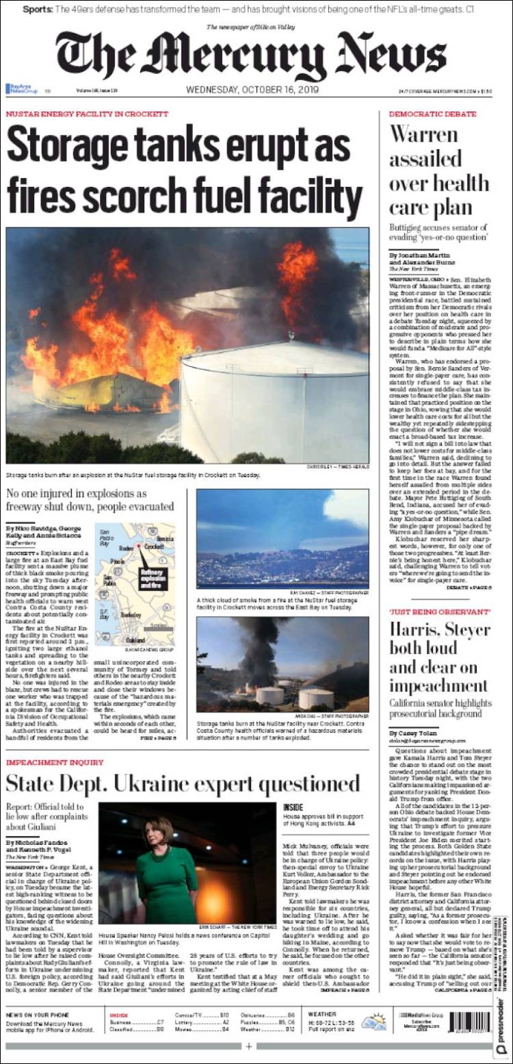 Portada de San Jose Mercury News (USA)