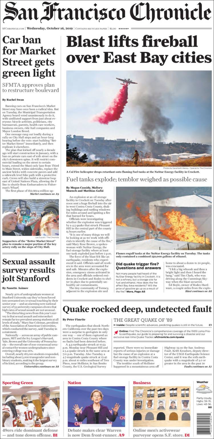 Portada de San Francisco Chronicle (USA)