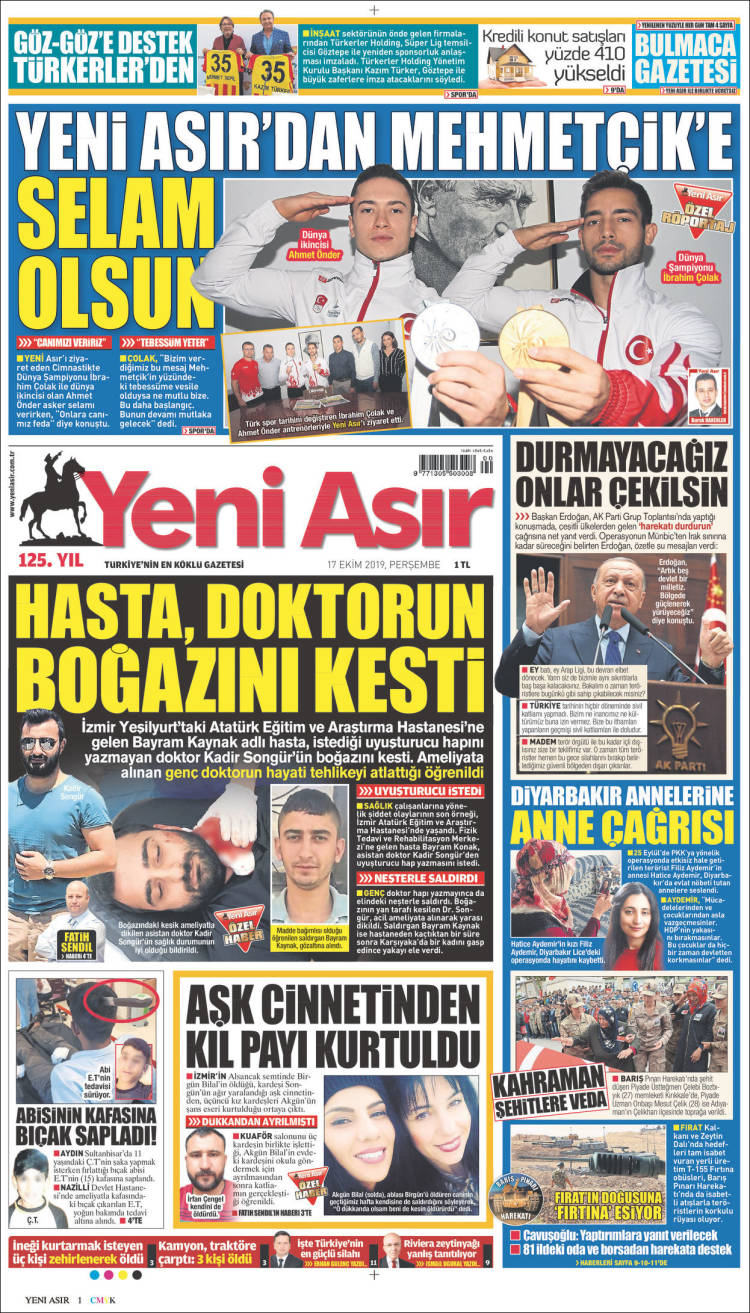 Portada de Yeni Asır (Turqu&iacute;a)