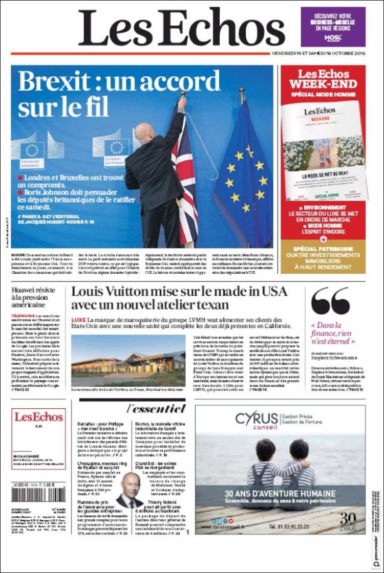 Portada de Les Echos (Francia)