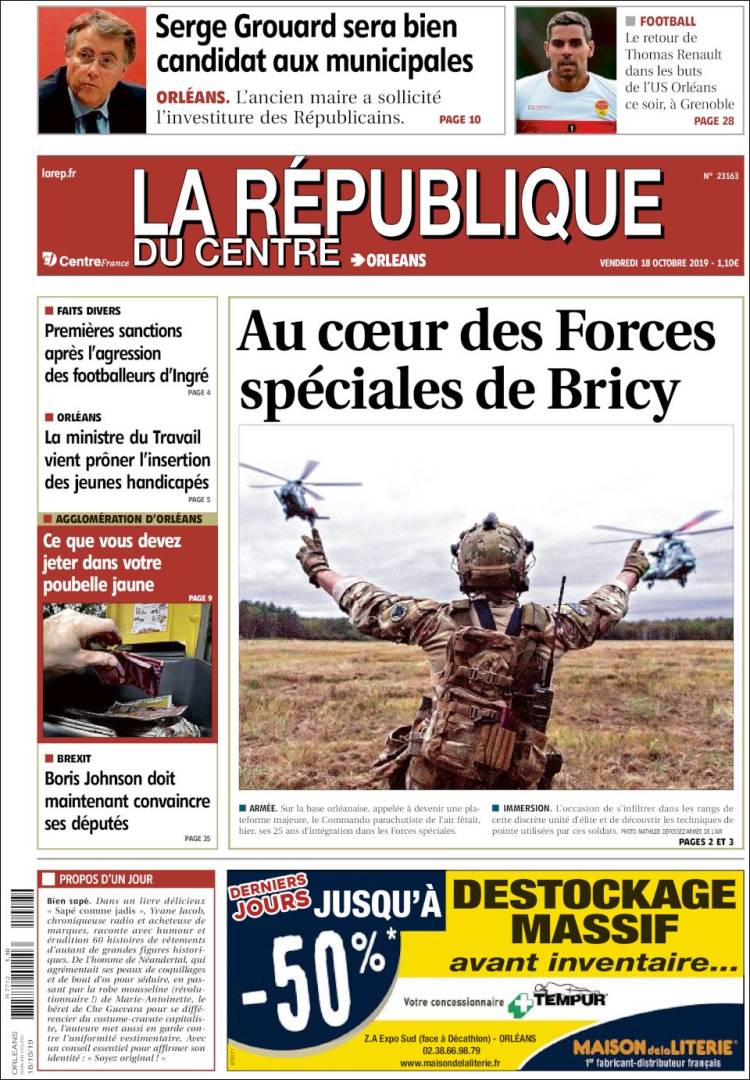 Portada de La République du Centre (Francia)