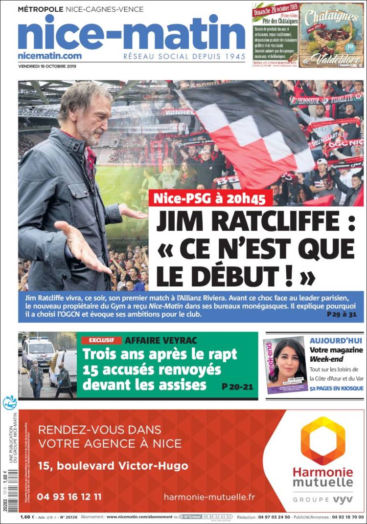 Portada de Nice-Matin (Francia)