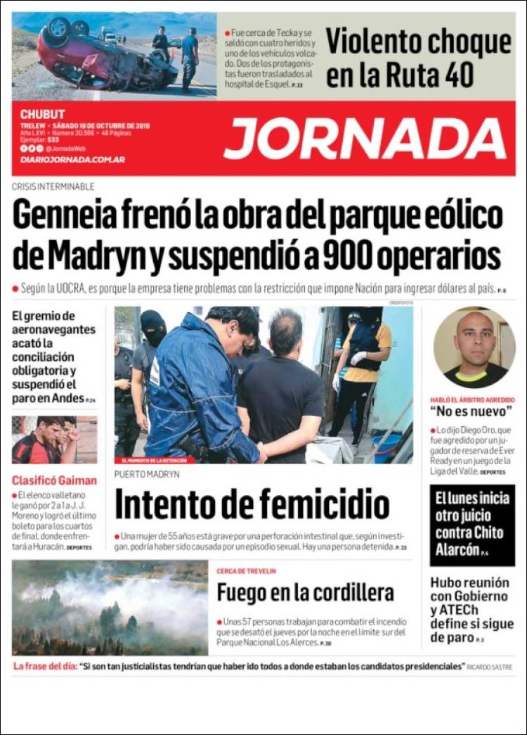 Portada de Diario Jornada en la Patagonia (Argentina)