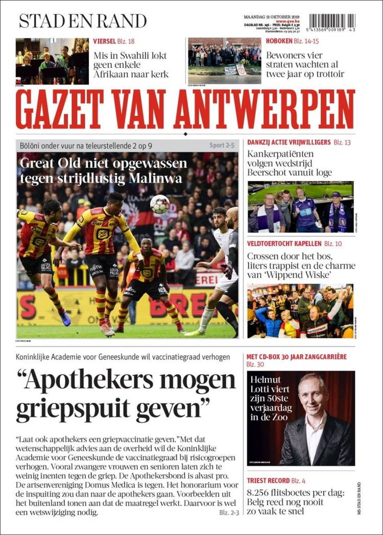 Portada de Gazet van Antwerpen (B&eacute;lgica)