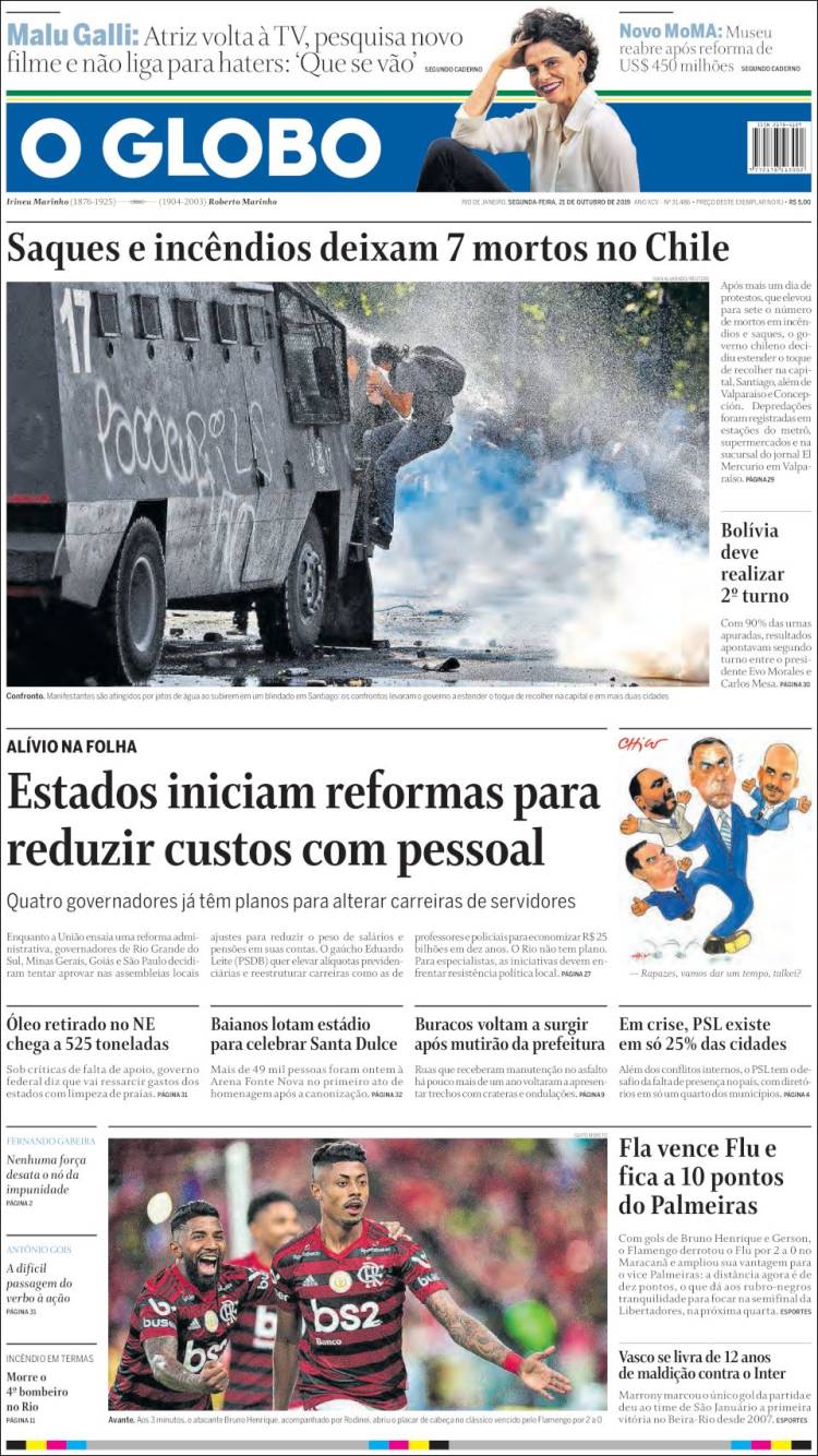 Portada de O Globo (Brasil)