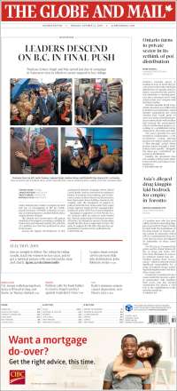 Portada de The Globe and Mail (Canadá)