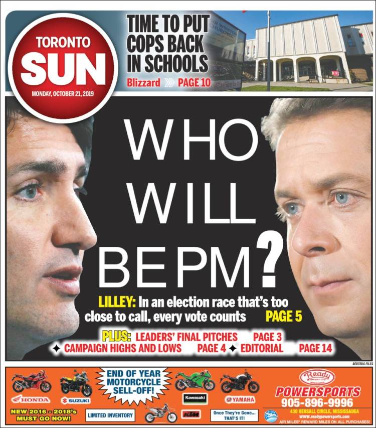 Portada de The Toronto Sun (Canadá)