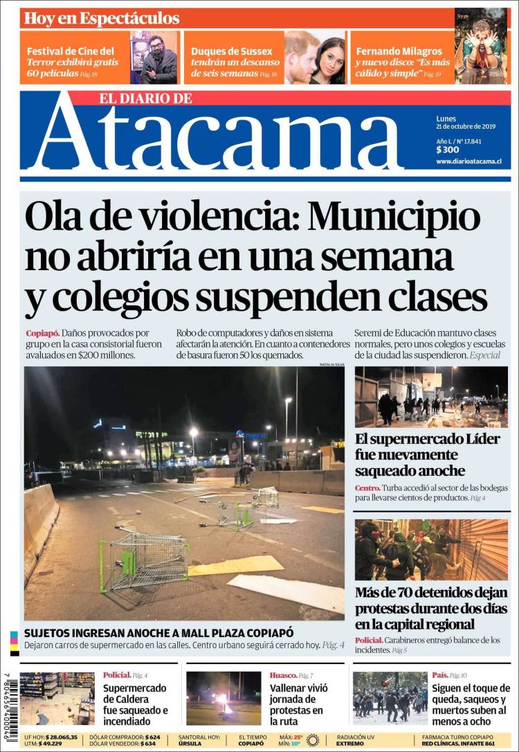 Portada de Diario de Atacama (Chile)