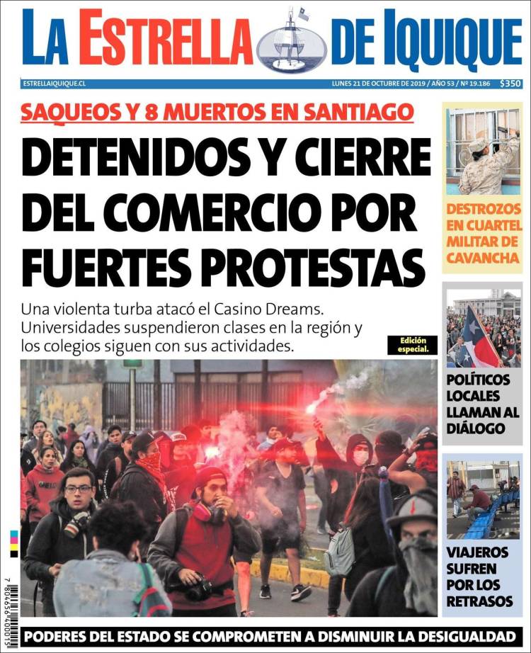 Portada de La Estrella de Iquique (Chile)